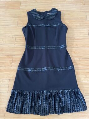 Sleeveless Cocktail Black W/ Leather Trim Dress Women Karl Lagerfield Size 4 New